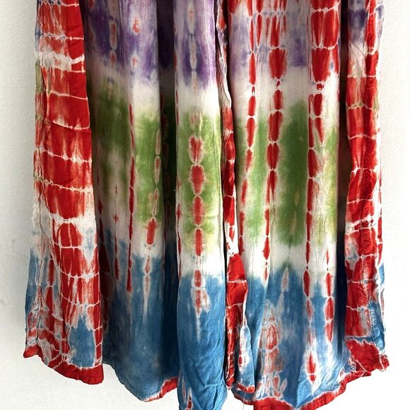 Wevez Tie Die Wide Leg Pants Free Size OS Colorful Rayon India Hippie Palazzo - Picture 4 of 6